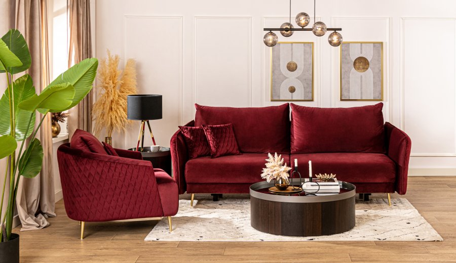 Sofa welurowa – idealny model do wnętrz inspirowanych stylem art déco